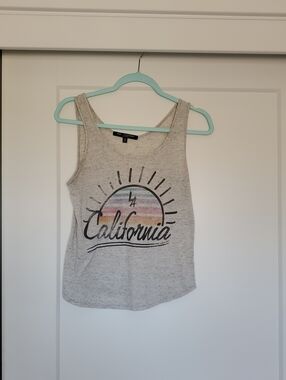 a new day Cream California Graphic Tank with Rainbow Sun Stripes